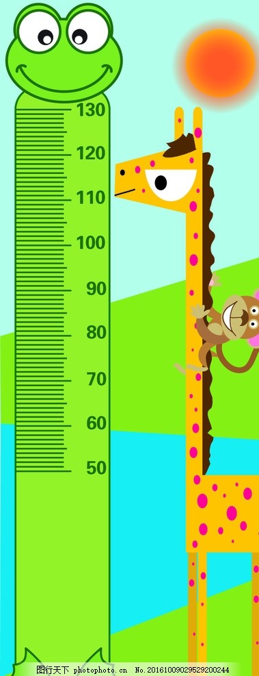 身高测量,卡通 小鹿 猴子 青蛙-图行天下图库