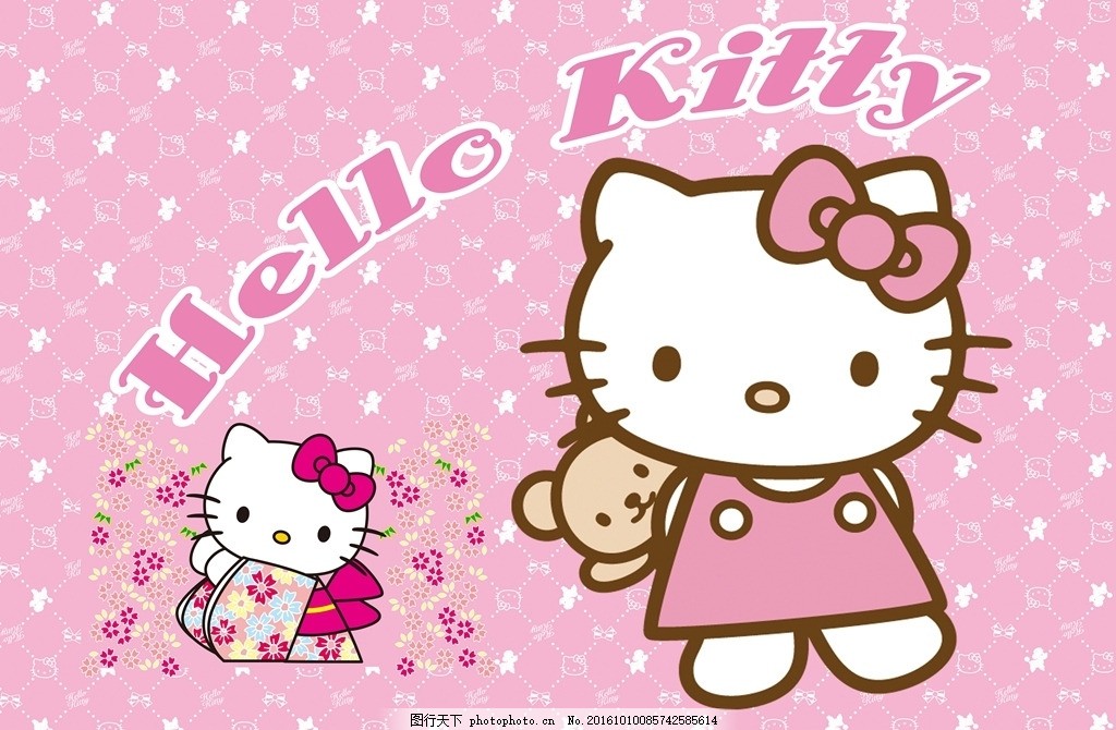 hello kitty kitty猫 背景墙 壁画 墙贴 壁纸 儿童房背景墙 猫咪 圆点