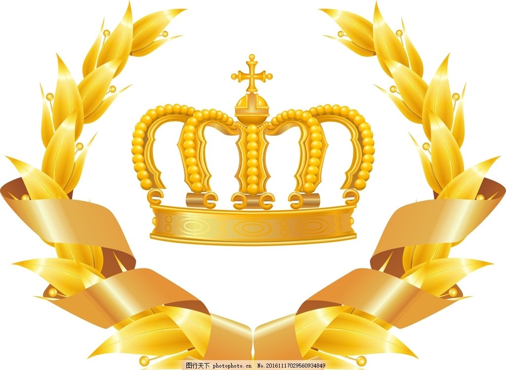 金色麦穗 皇冠,矢量素材 金色麦穗丝带 金色麦穗标签-图行天下图库