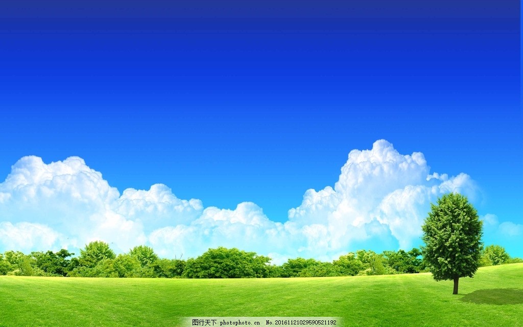 蓝天白云草地背景的自然风光ppt背景图片图片