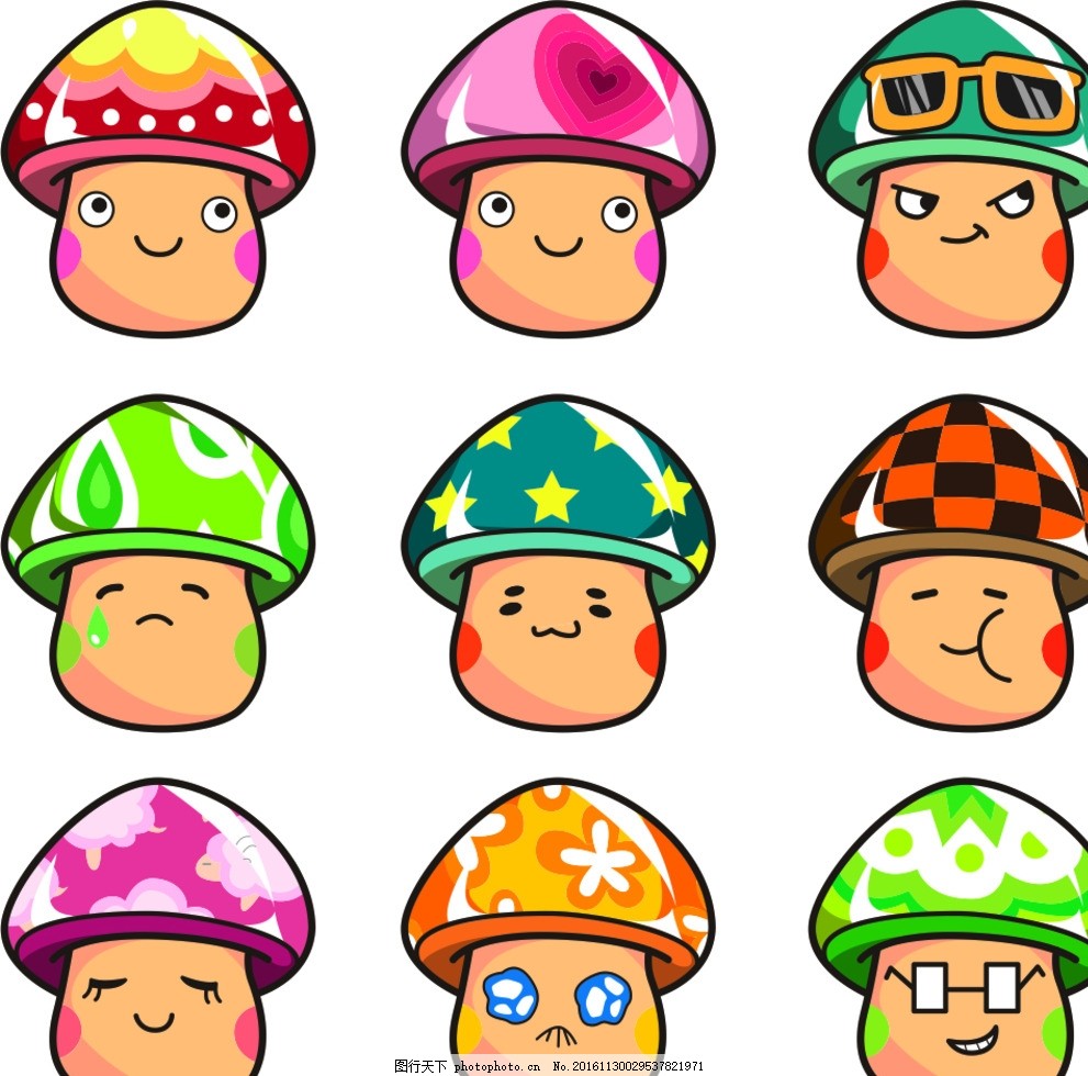 可爱蘑菇,卡通蘑菇 蘑菇头 各种蘑菇 蘑菇矢量-图行天下图库