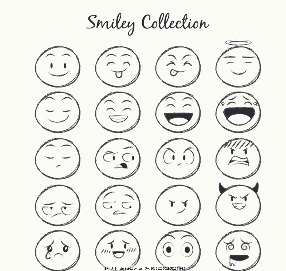 圆脸表情,彩色 可爱 沮丧 难过 开心 愤怒 插画-图行天下图库