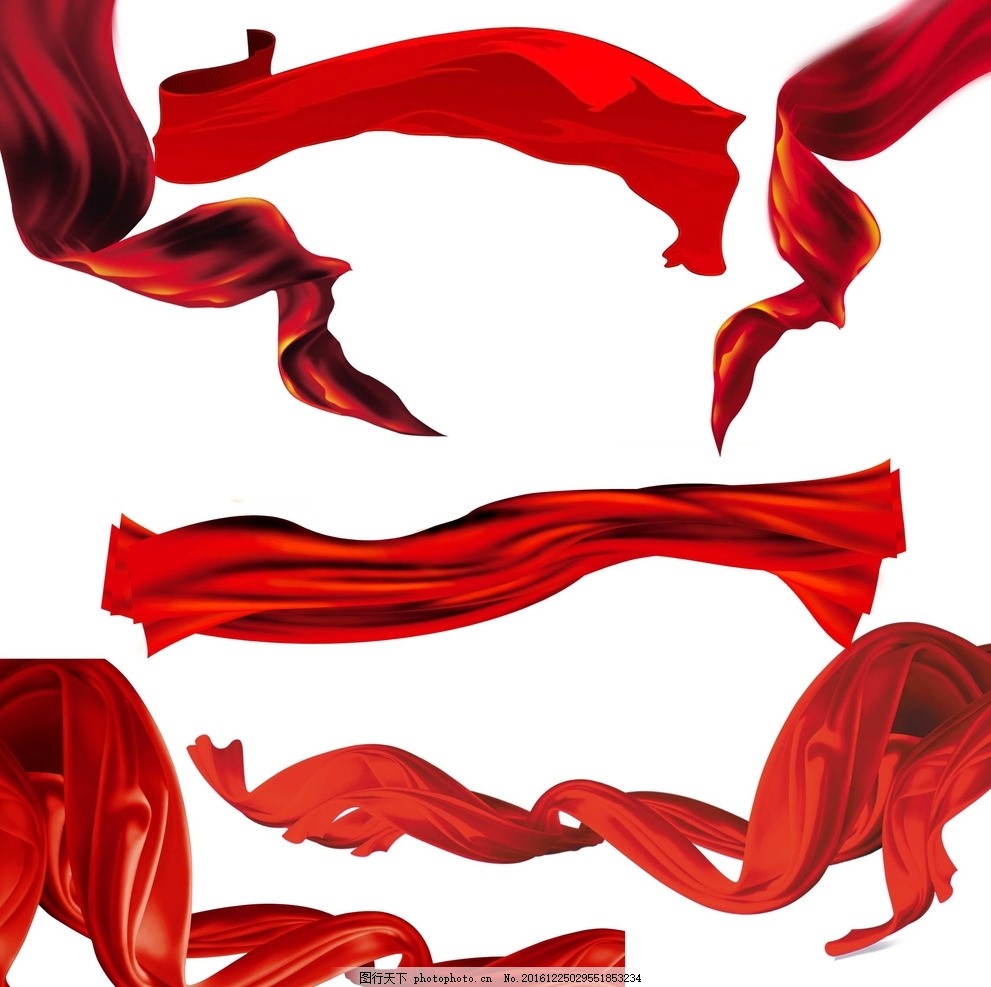 红飘带,丝绸素材 蓝色丝绸 黄色丝绸 红色丝带 蓝色丝带-图行天下图库