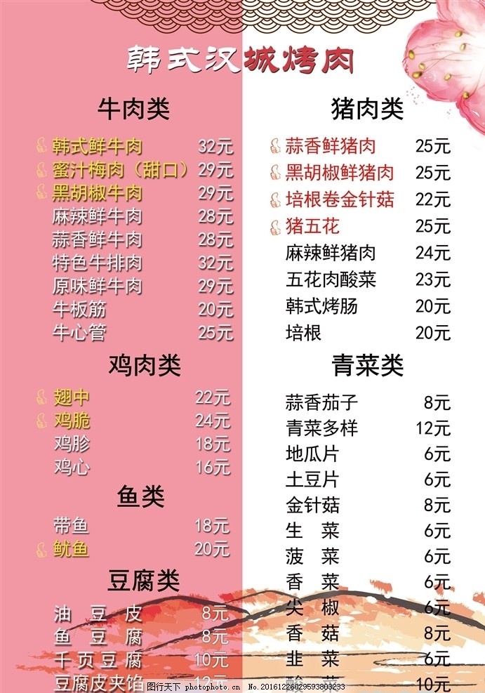 烤肉烧烤海报价格表菜单,韩式烤肉 平面-图行天下图库