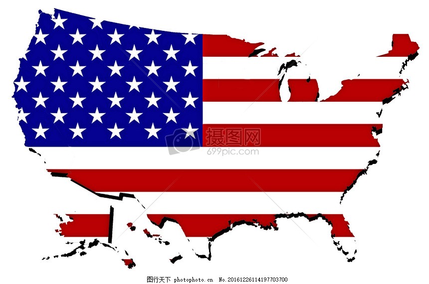绘有美国国旗的美国地图图片