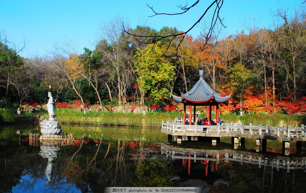 栖霞山明镜湖红叶,南京 南京旅游 南京风景区 南