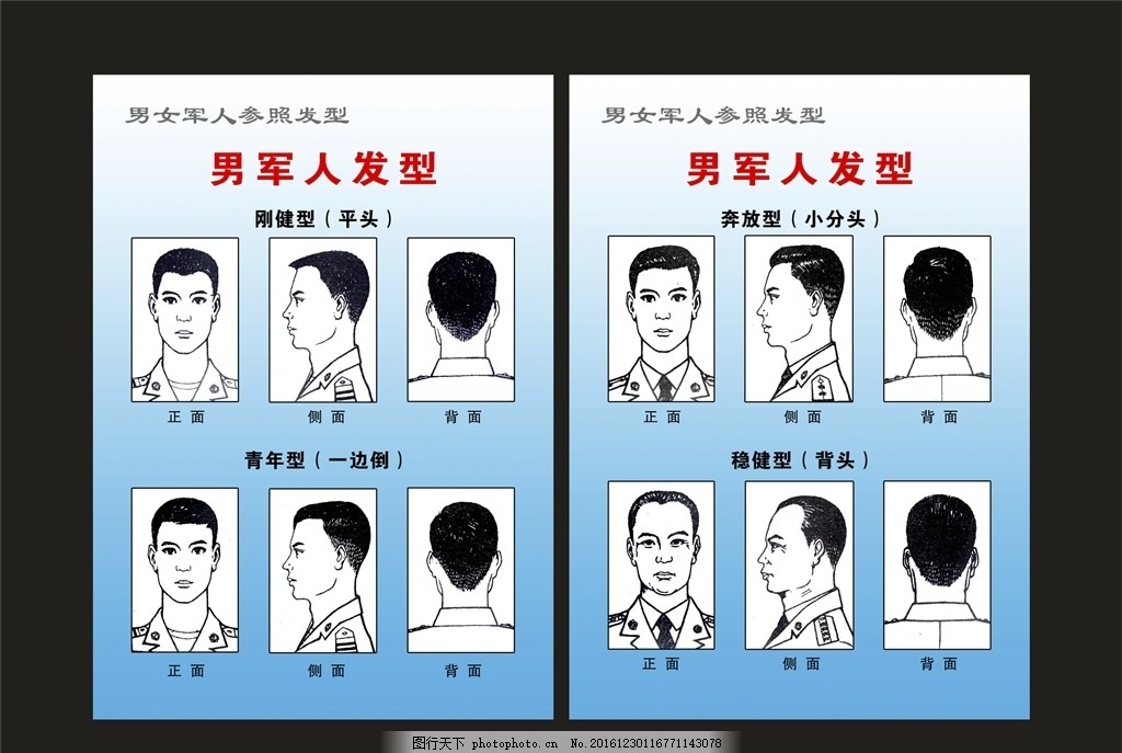 男军人参照女生发型短发标准侧脸素描图图片